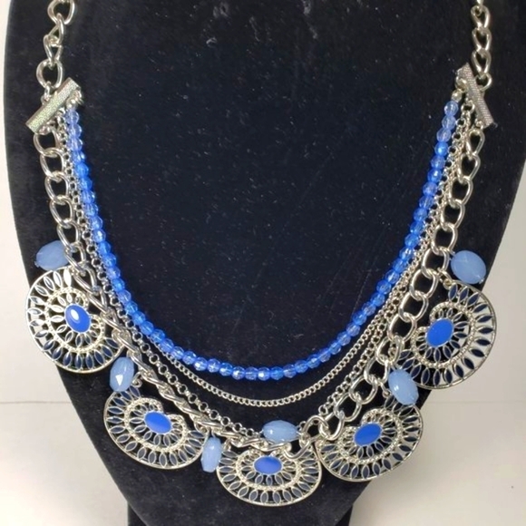 Charming Charlie Layered Silver tone & Blue Filigree Beaded Necklace - Women - Picture 3 of 9